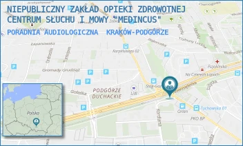 PORADNIA AUDIOLOGICZNA - NIEPUBLICZNY ZAKŁAD OPIEKI ZDROWOTNEJ CENTRUM SŁUCHU I MOWY "MEDINCUS" - UL. ŁUŻYCKA 42/44,  KRAKÓW-PODGÓRZE