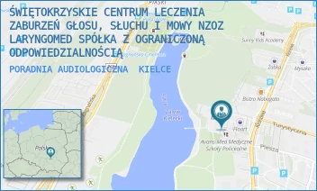PORADNIA AUDIOLOGICZNA - ŚWIĘTOKRZYSKIE CENTRUM LECZENIA ZABURZEŃ GŁOSU, SŁUCHU I MOWY NZOZ LARYNGOMED SPÓŁKA Z OGRANICZONĄ ODPOWIEDZIALNOŚCIĄ - KLONOWA 55/21,  KIELCE